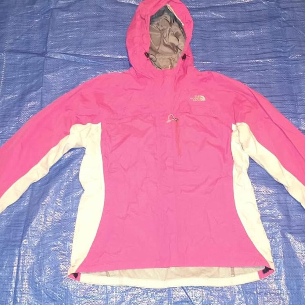 North Face Pink & White Zip Up Rain/Windbreaker Jacket Excellent Condition